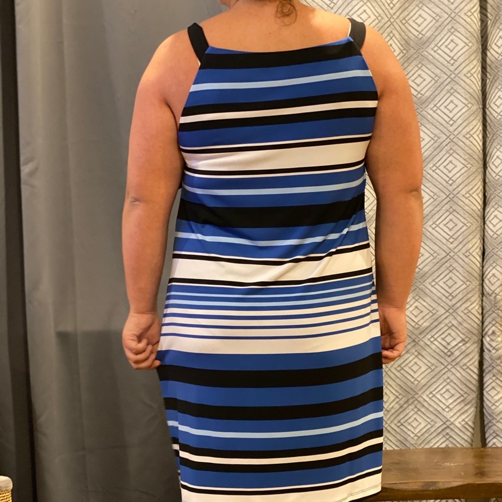 MSK Striped Blue, White and Black Shift Dress in Size Large - Picture 3 of 16